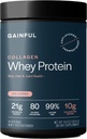 Pólvora de Proteína Gainful Collagen Whey Protein, 21g Proteína por Serving, Desflavored, Supports Muscle Recovery, Joint Health, and Skin Hydration with Grass-Fed Collagen Peptides, Vitamin C, 14 Servings