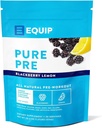Equip Foods Pure Pre All Natural Pre-Workout Powder ← Green Tea Caffeine, Sea Salt, EAA, Vitamina C, B6, B12, L-carnitine, Agnine ← Naturalmente Boost Workouts ← 30 Servings, BlackBerry Lemon Caffeinated