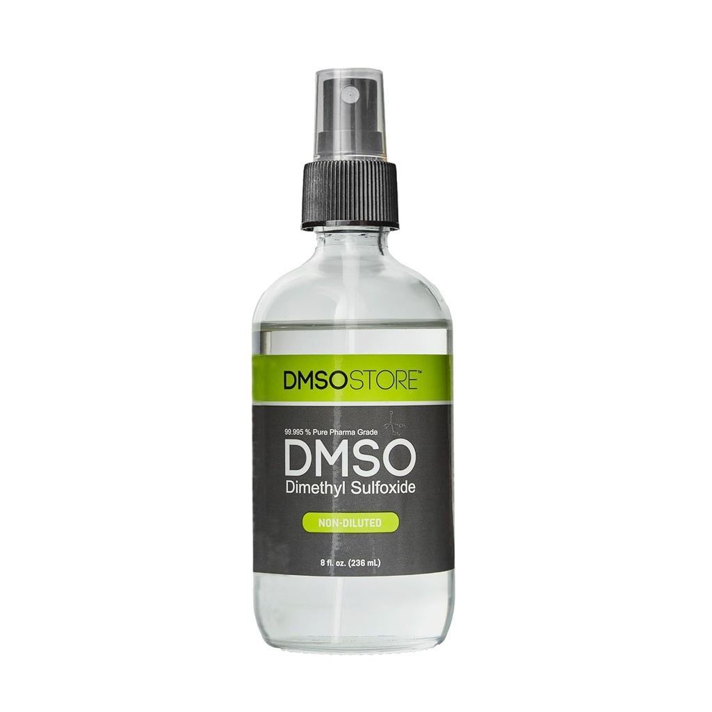 DMSO 8 oz. Liquid in a Sterile Glass Spray Bottle, Pure 99.995% Pharma Grade, Non-Diluted, Low Odor, Dimethyl Sulfoxide Fabricado por DMSO Store