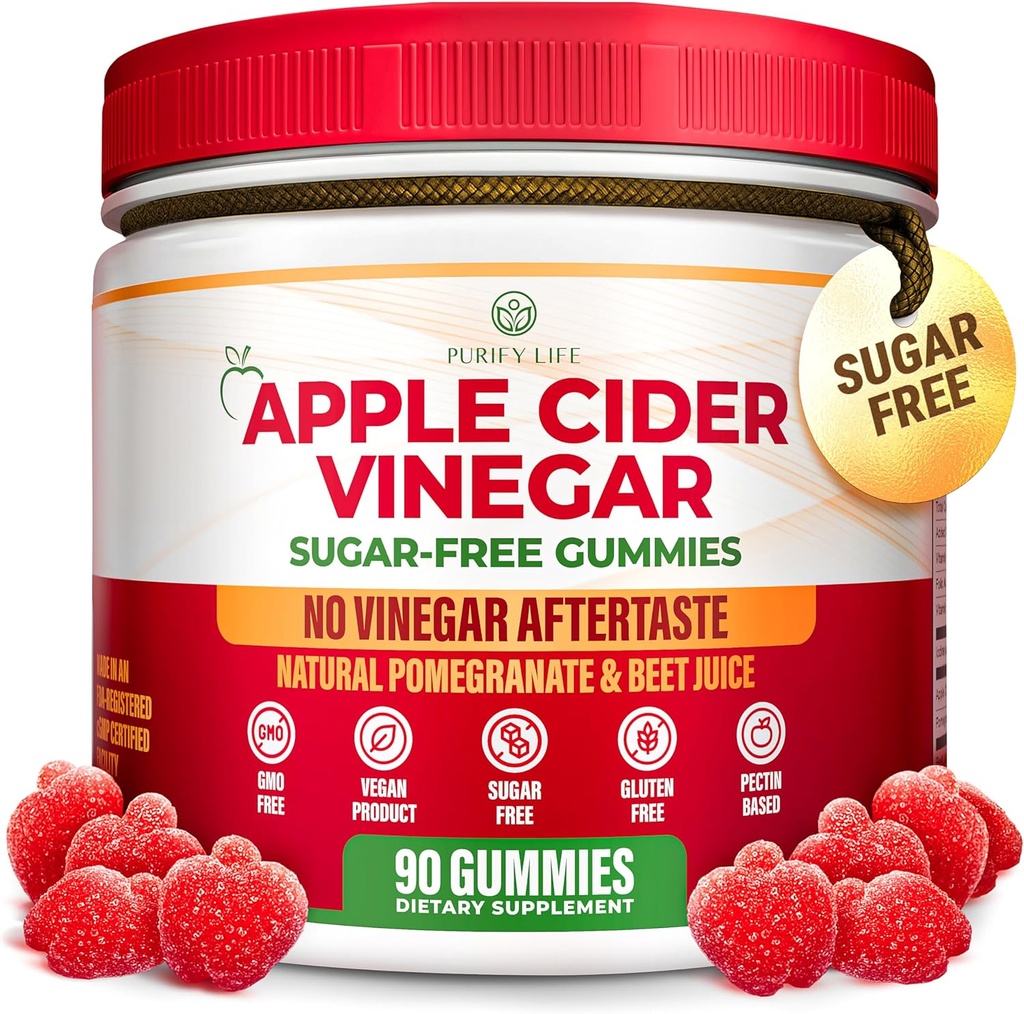 Manivelas de vinagre sin azúcar para adultos (90 chews) – Sin filtrar, Detox ACV Gummies con la Madre para la Salud Gut, Energía, Digestión &amp; Apoyo Inmunitario – No Más cápsulas, píldoras o Reflujo ácido
