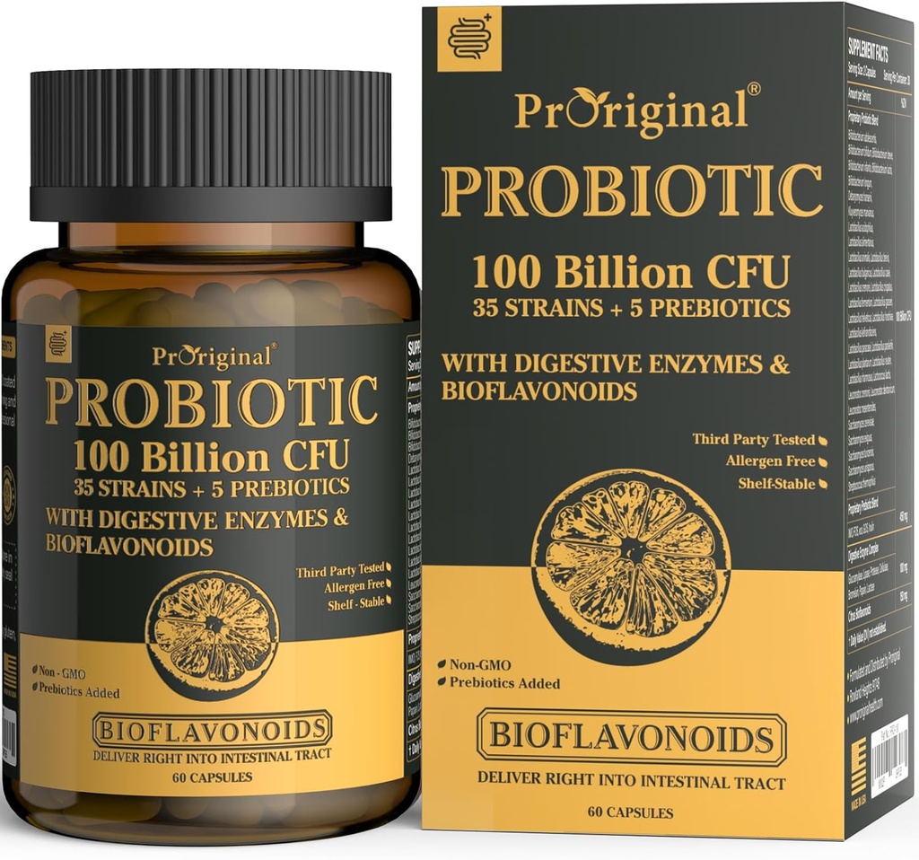 Probióticos con Prebióticos para Hombres y Mujeres - 35 Strains Orgánica Probióticos 100 Billones CFU para Salud Gut y Digestiva, Vegan Acidophilus Suplemento Probiótico, No GMO Raw Probiótico 60 cápsulas