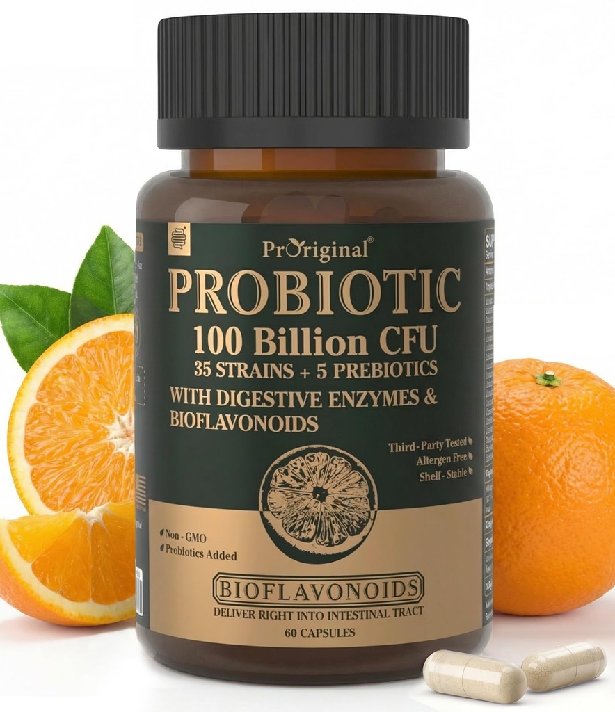 Probióticos con Prebióticos para Hombres y Mujeres - 35 Strains Orgánica Probióticos 100 Billones CFU para Salud Gut y Digestiva, Vegan Acidophilus Suplemento Probiótico, No GMO Raw Probiótico 60 cápsulas