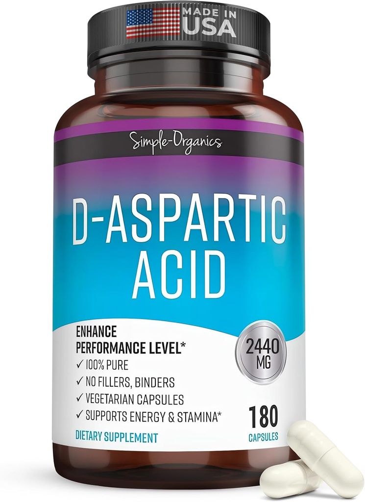 Kaibro Nutra D-Aspartic Acid Supplement for Men, 2440mg D-Aspartic Acid per Serving, Energy ' Testosterone Support, Gluten-Free Non-GMO, 180 Vegan Capsules