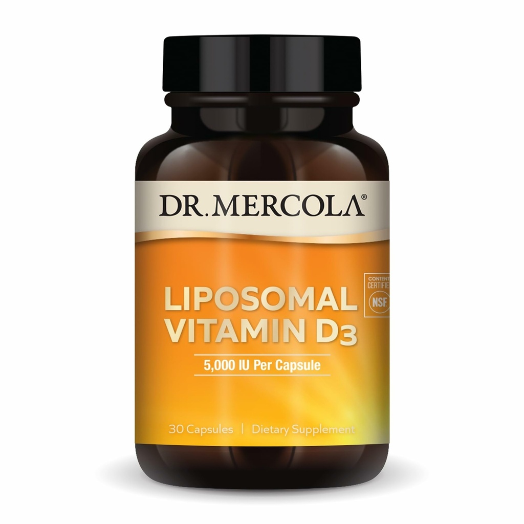 Dr. Mercola Liposomal Vitamina D3 - Apoya Corazón, Hueso & Immune Salud - 5,000 UI Por Servir - No-OMG, Soy Gratis &amp; Gluten Gratis - 30 Capsules (30 Serviciones)