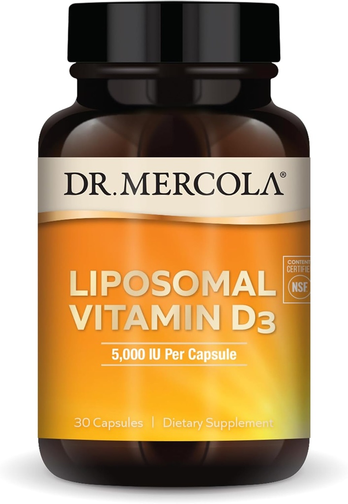 Dr. Mercola Liposomal Vitamina D3 - Ayuda Corazón, Hueso & Immune Salud - 10,000 UI Por Servir - No-GMO, Soy Gratis &amp; Gluten Gratis - 30 Capsules (30 Serviciones)