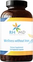 RHMD Wellness Sin Hierro - Multi vitamina completa + suplemento mineral con folato (120 cápsulas)