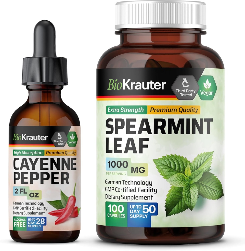 BIO KRAUTER Cayenne Pepper Tincture 2 Fl. Oz. " Spearmint 100 Capsules