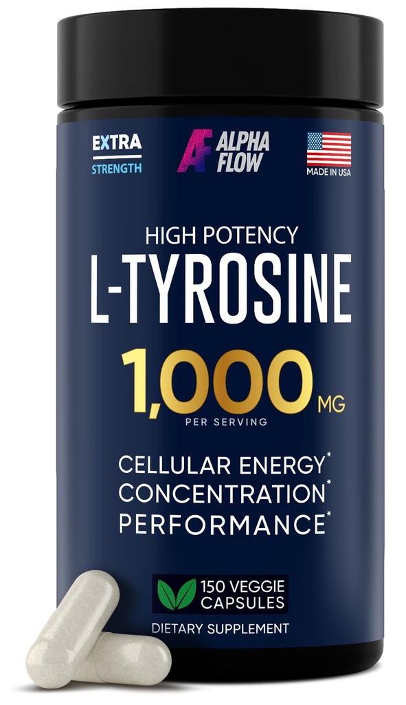L Tyrosine 1000MG Capsules - Suplemento de Tirosina L All-Natural para Focus &amp; Energy Boost - No Gluten-Free - Vegan 150 Caps - 500mg x 2 per Serving