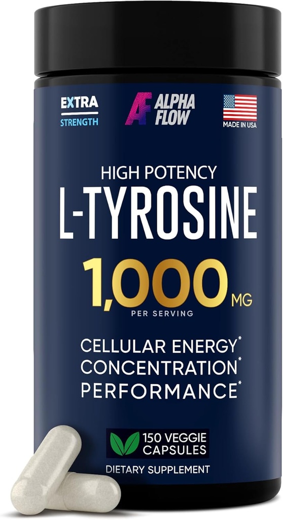 L Tyrosine 1000MG Capsules - Suplemento de Tirosina L All-Natural para Focus &amp; Energy Boost - No Gluten-Free - Vegan 150 Caps - 500mg x 2 per Serving