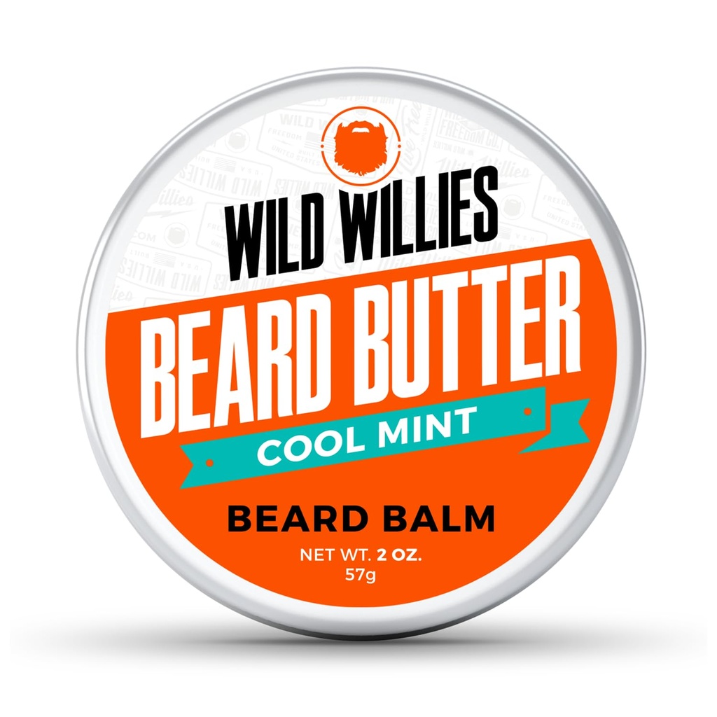Salvaje Willies Premium Beard Balm para Hombres, Leave-In Butter Acondicionador con Ingredientes Orgánicos, Promover el Crecimiento, Elimina Itch &amp; Dandruff - Restores Moisture - Cool Mint, 2 Oz
