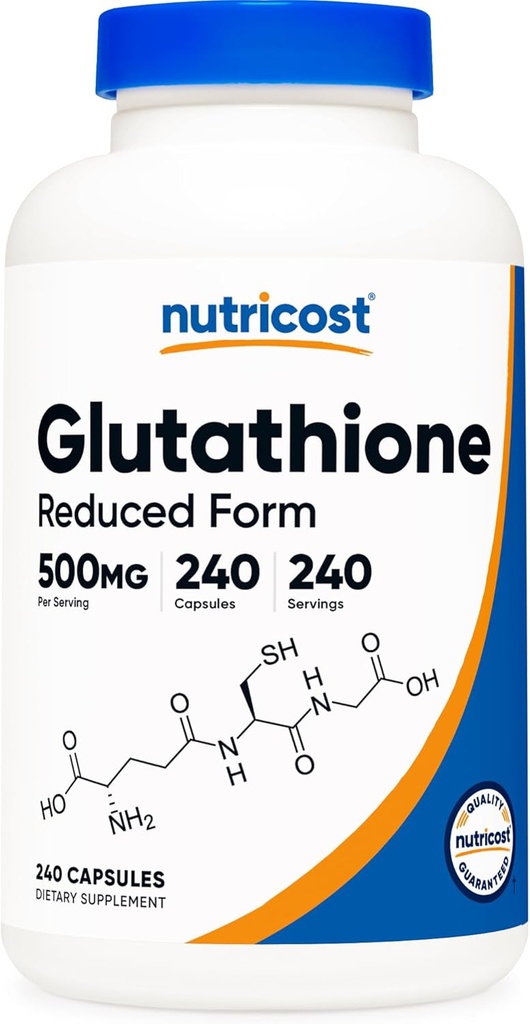 Nutricost Glutathione Capsules 500mg, 240 cápsulas - Gluten Free, Non-GMO