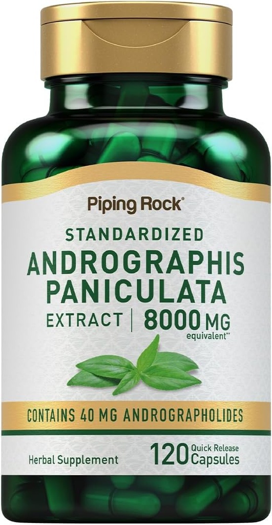 Piping Rock Andrographis Paniculata Extract  8000 mg peru 120 Capsules  Suplemento herbario estandarizado
