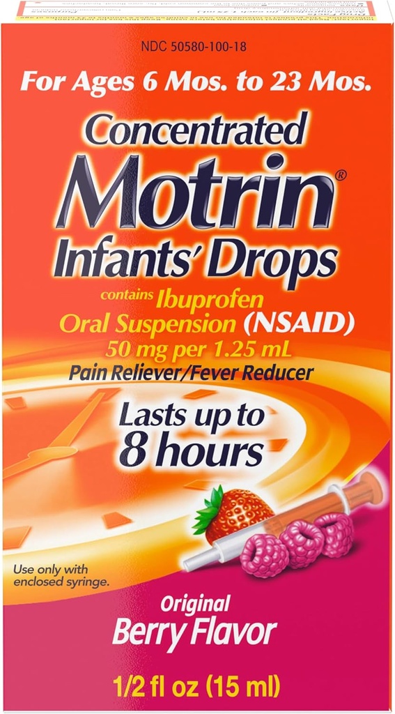 gotas concentradas de motrin infantil, reductor de fiebre, Ibuprofeno, sabor de Berry.5 Oz