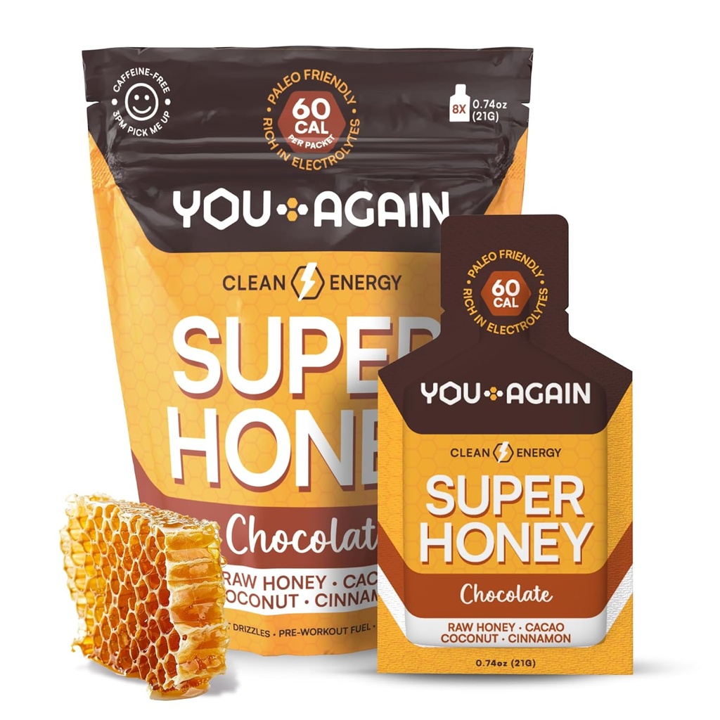 You Again Super Honey Chocolate Packets ← Workout Clean Energy Gel Packs ← Cycling, Endurance, Running Gel o Energy Snack ← Paleo " Carnivore Snack ← Gluten-Free Silencio Hecho en EE.UU.