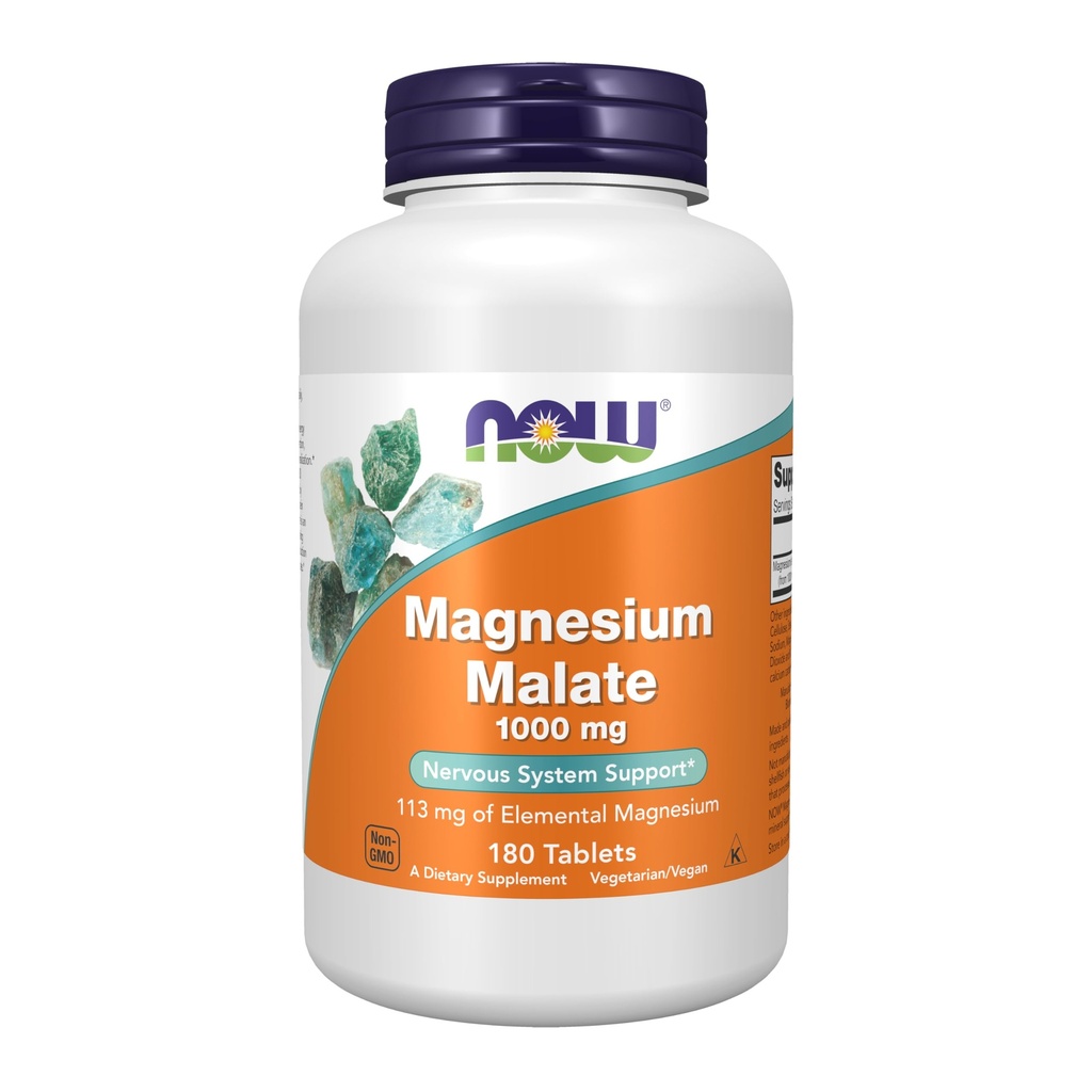 AHORA Suplementos de alimentos, Magnesio Malate 1000 mg, Producción de energía*, Apoyo del sistema nervioso*, 180 Tabletas