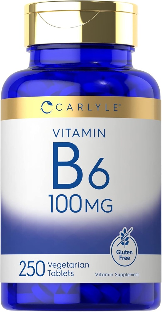 Carlyle Vitamin B6 100mg tención 250 Tablets ← Pyridoxine Hydrochloride Suplemento Silencio Vegetarian, Non-GMO, Gluten Free