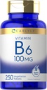 Carlyle Vitamin B6 100mg tención 250 Tablets ← Pyridoxine Hydrochloride Suplemento Silencio Vegetarian, Non-GMO, Gluten Free