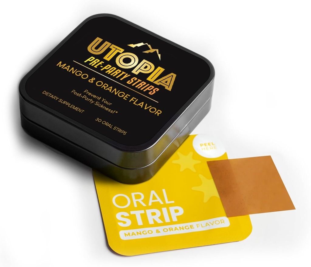 Fajas de Alivio de Partido, Suplemento Pre-Alcohol para el soporte para el hígado, Tamaño del viaje - Acción rápida, Prevención de sabores de mango natural, Curcumina de Turmérico 20 mg - (30 conteo)