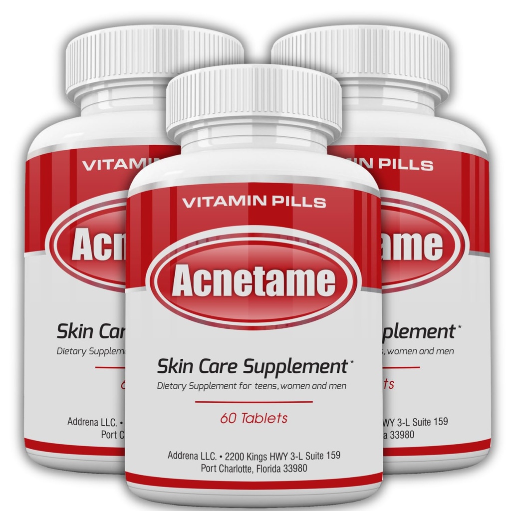 Acnetame 3 Pack- Vitamin Supplements for Acne Treatment- Hormonal Pimple Tablets to Clear Oily Skin for Women, Men, Teens, and Adults