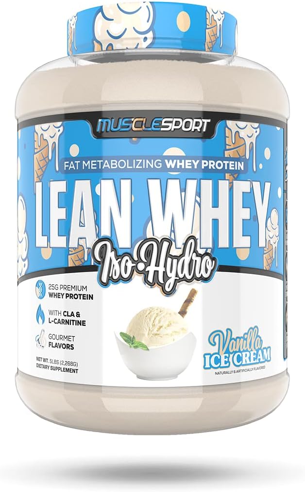 Musclesport Lean Whey RevolutionTM Protein Powder - Whey Protein Isolate - Bajo Calorie, Bajo Carb, Bajo Gordo, Sabores Increíbles - 25g Proteína por Scoop - 5lb Vanilla Ice Cream