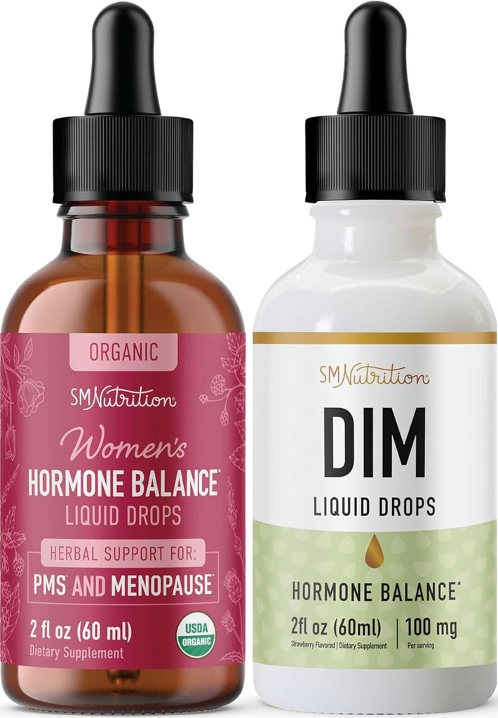 Líquido DIM Suplemento " Herbal Hormon Balance Tintura " Hormon Balancing Bundle with 100mg DIM (25 Servings) y PMS Menopause " Menstrual Support Liquid with Black Cohosh (60 Servings)
