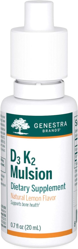 Genestra Marcas D3 K2 Mulsion - Vitaminas líquidas para la salud de los huesos - Natural Lemon - 122 Servimientos