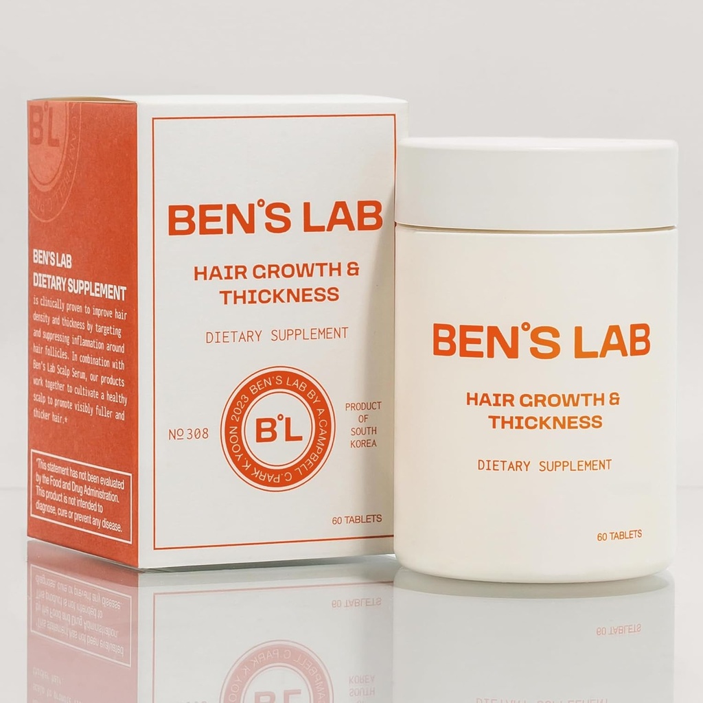 BEN'S LAB Hair Growth & Thickness Supplements for Thinning Hair TEN Advanced Korean Scalp Care For Healthier, Thicker Looking Hair TEN 60 Tablets TENIDO 1 mes.
