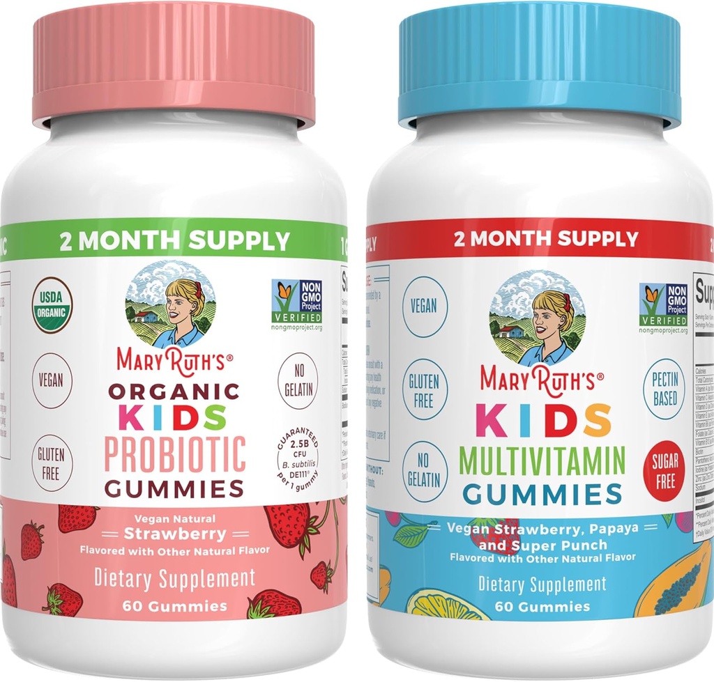 MaryRuth Organics Multivitamin and Probiotic Gummies (Strawberry) for Kids | Clean Label Project Verified® | Vitamins for Gut Health, Immunity, & Overall Wellness | Vegan, Non-GMO, Gluten Free