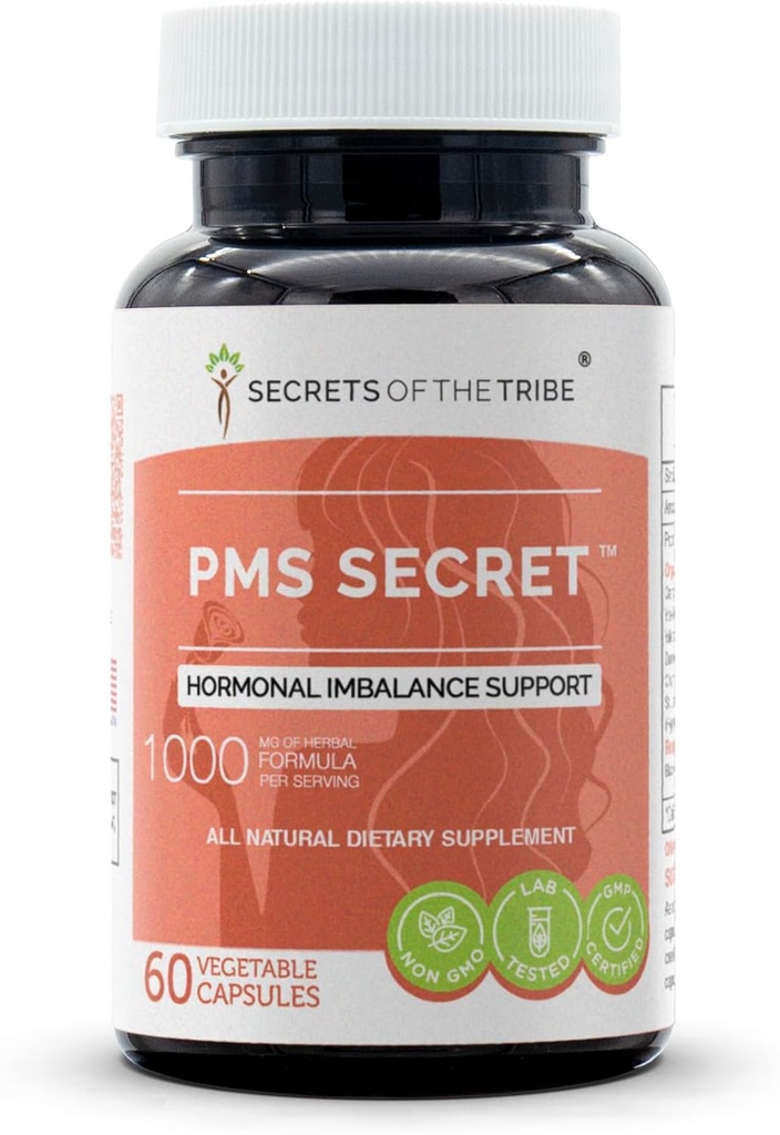PMS Secret 60 cápsulas, 1000 mg, Black Cohosh, Cramp, Vitex, Valerian, Dandelion, Chamomile, St. John's Wort. Hormonal Imbalance Support (60 Capsules)