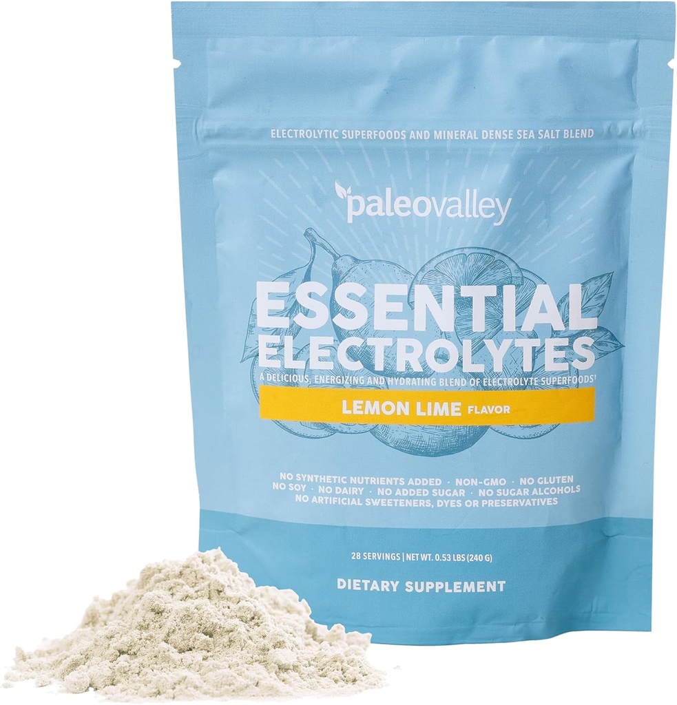 Paleovalley Electrolitos Esenciales Polvo - Full Spectrum Lime Electrolílito Polvo para hidratación, energía y recuperación muscular - Sin azúcar Añadido - 28 Serviciones