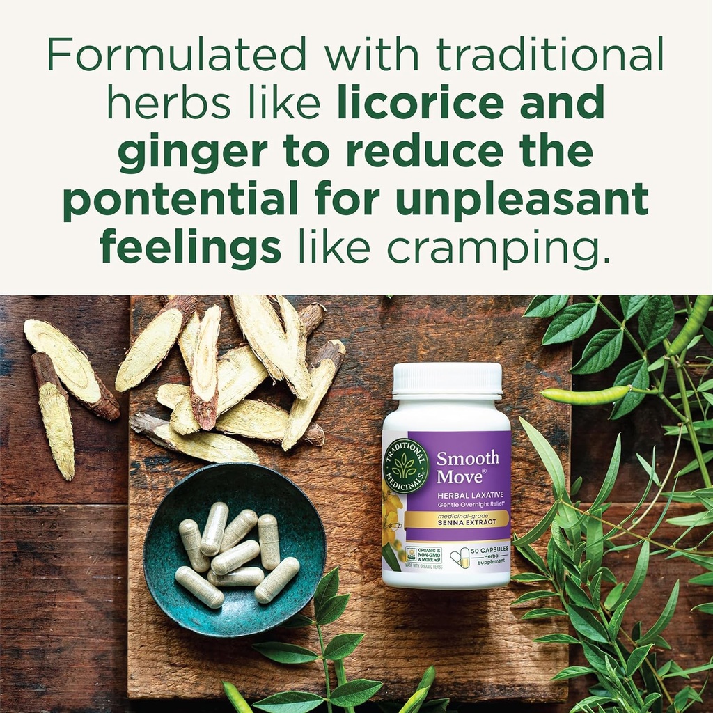 Medicinales Tradicionales Smooth Move Senna Laxative Capsules, Natural Herbal Constipation Relief, 50 Capsules (Pack of 2)