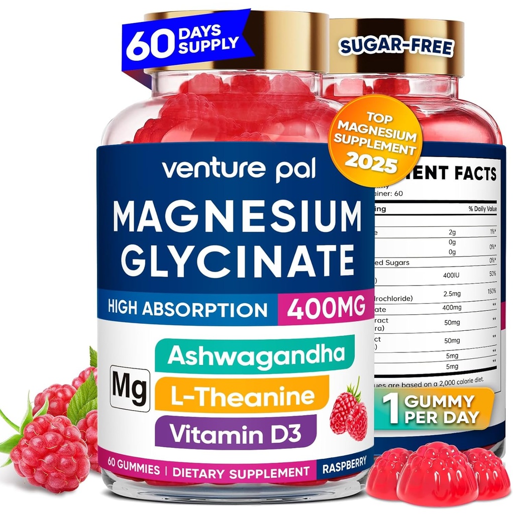 60 días de suministro de magnesio Glycinate 400mg Gummies con Ashwagandha, L-Theanine, CoQ10, Vitamina D3 &amp; B6, azúcar de magnesio gratis Gummies para adultos &amp; niños, alivio de estrés, sueño &amp; calma, Vegan, gluten Gratis