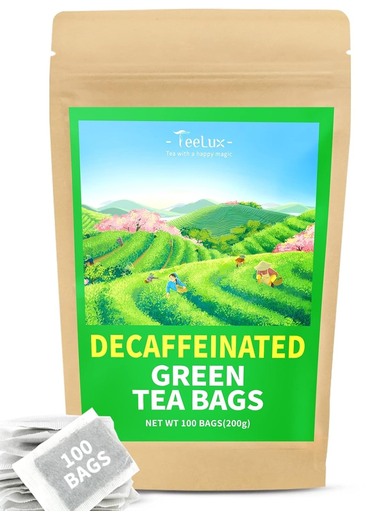 TeeLux bolsas de té verdes Decaffeinados puros, Super Antioxidante, 100 bolsas de té cuentan para té caliente