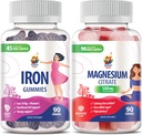 Magnesio Gummies 500mg & Iron Gummies para adultos - Vitaminas de hierro con vitamina C