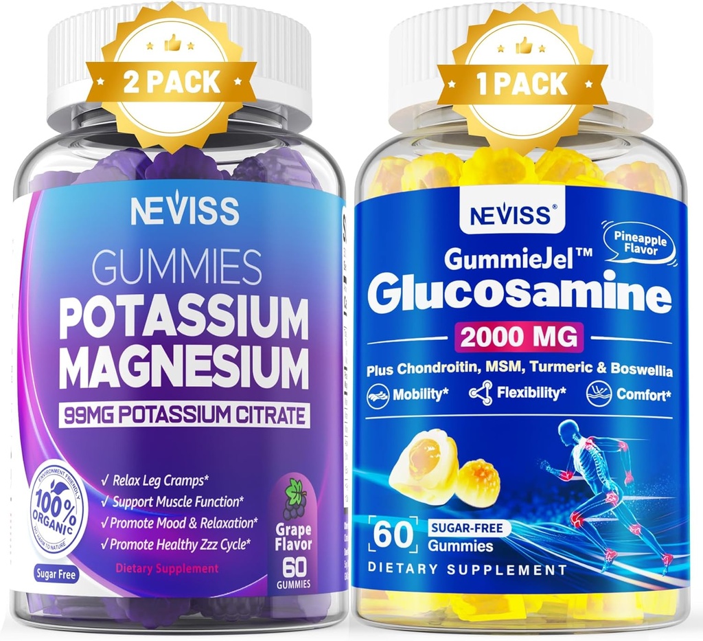 2Pack Potasio Gummies de magnesio + 1Pack Glucosamina Mangas llenas