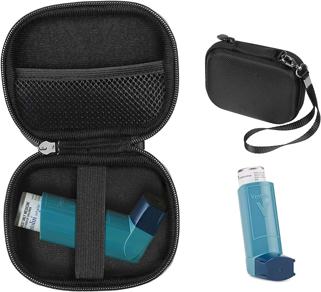 CaseSack Asthma Inhaler Holder case, Compact and Sturdy case for Handy Inhaler for Adults and Kids, with Rooms for Pills and Other Essentials (Black)