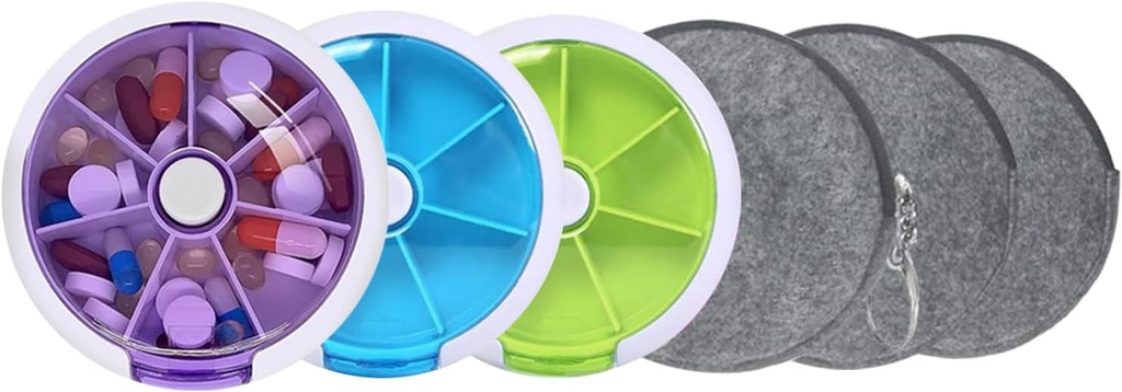 Pill Cases Organizador semanal de píldoras INVODA 7 Día 3 Tiempos Dispensador de píldoras Empujador de botón girar Planificador con 7 Compartimientos (3PCS+Bag 3PCS)
