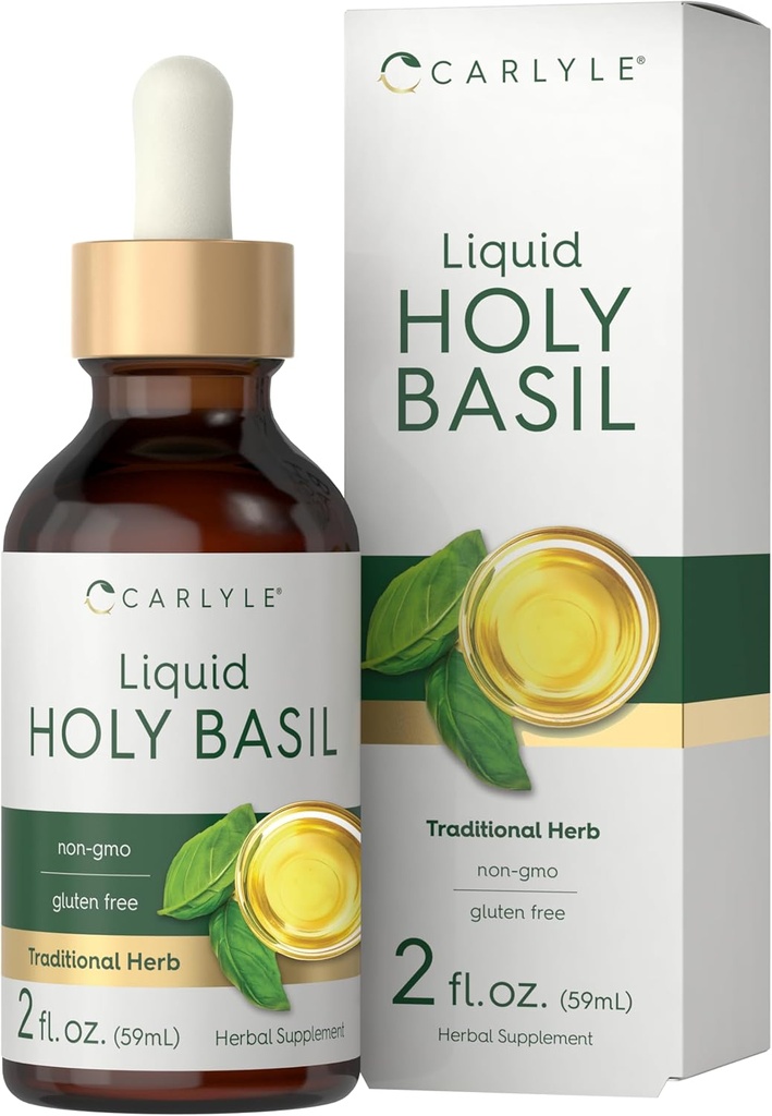 Carlyle Holy Basil Tincture TENIDO 2 Fl Oz TENIDO Líquido Suplemento TENIDO Tulsi Leaf ANTE Las gotas Vegetarianas ANTE No GMO, Gluten Free