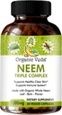 Orgánica Veda Neem cápsulas con triple complejo Neem Leaf Extracto, Bark & Flower - Herbal Suplemento Boost Immunity, mejora la digestión, la salud de la piel &amp; la limpieza de soporte - 60 cuenta