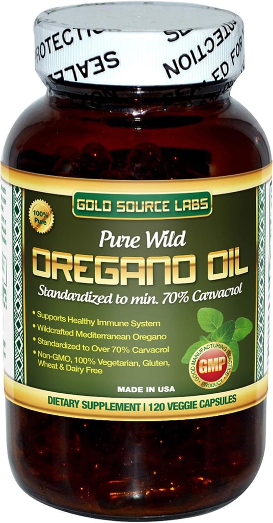 Oregano salvaje cápsulas de aceite - 120 Líquido Veggie Softgels - Pure Standardized Wild Oregano Leaf Leaf Extracto ofrece 70% Carvacrol (32 mg) para el sistema inmunológico Salud - No GMO, Vegan, Gluten Gratis