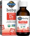 Jardín de la vida Vitamina del bebé D3 Líquido, 600 UI (15 mcg) Vitamina líquida orgánica D para bebés " niños pequeños " , Apoyo para el sistema de los huesos del bebé " , Gluten libre " , 56 mL (1.9 fl oz) líquido