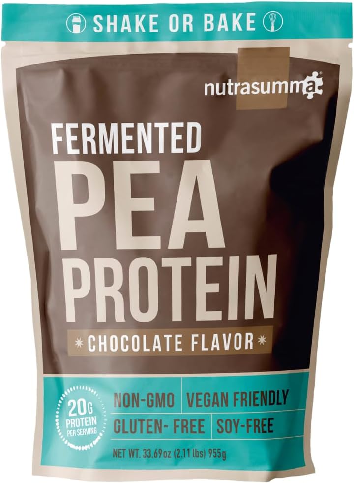 Nutrasumma Pea Protein Powder, Flavor de Chocolate Vegan, 100% Planta Basada, No Dulces Artificiales, No GMO, Sin gluten &amp; Soy Gratis, 2.11 LB