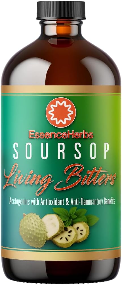 Essence Herbs Soursop Bitters Liquid for Immune Support & Gut Health with Soursop Leaves, Moringa, Black Seed, Neem Tree " Más 16oz (Pack of 1)