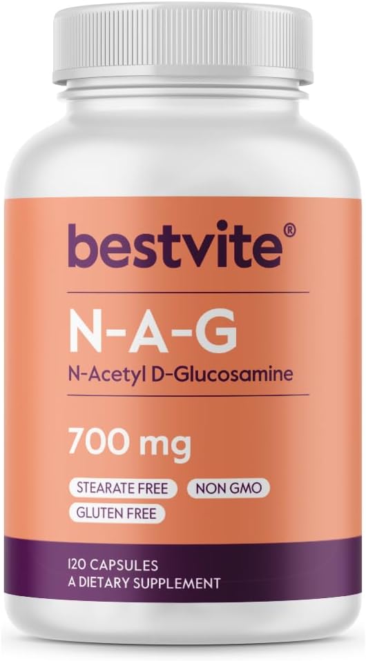 BESTVITE N-Acetyl Glucosamine (N-A-G) 700mg (120 cápsulas) - No Stearates - Non GMO - Gluten Free