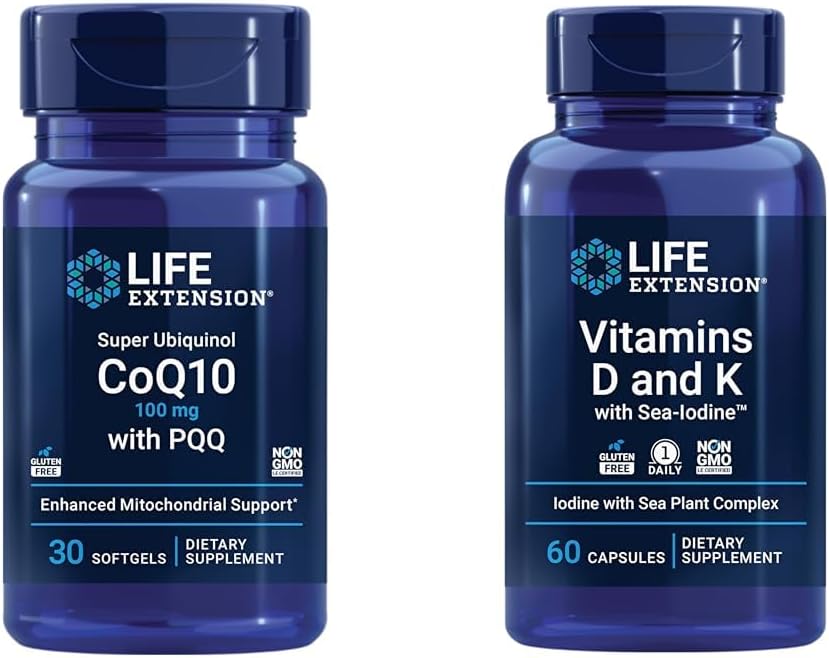 Life Extension Super Ubiquinol CoQ10 with PQQ, CoQ10, PQQ & Vitamins D and K with Sea-Iodine, vitamin D3, vitamin K1 and K2