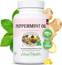 Maxi Health Peppermint Oil Capsules – Organic Ginger Oil & Fennel Delayed Release Capsule – Ingestible Dietary Kosher Peppermint Suplemento para el soporte digestivo (60 cápsulas)