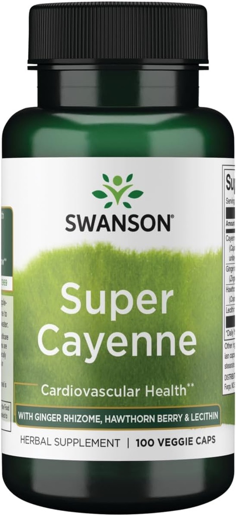 Swanson Super Cayenne - con Ginger Rhizome, Hawthorn Berry &amp; Lecithin 100 Veg Caps