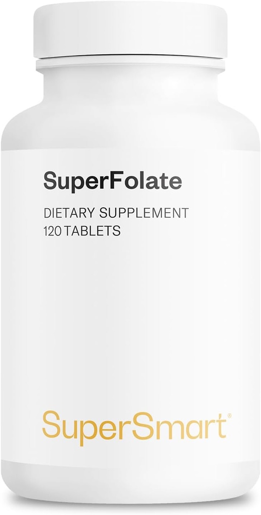 SuperFolate SuperFolate 400mcg / 4g por día (Patented & Bioavailable) - Quatrefolic 5-MTHF Suplemento - Active Folate Vitamin B9 ← Non-GMO & Gluten Gratis - 120 Tablets
