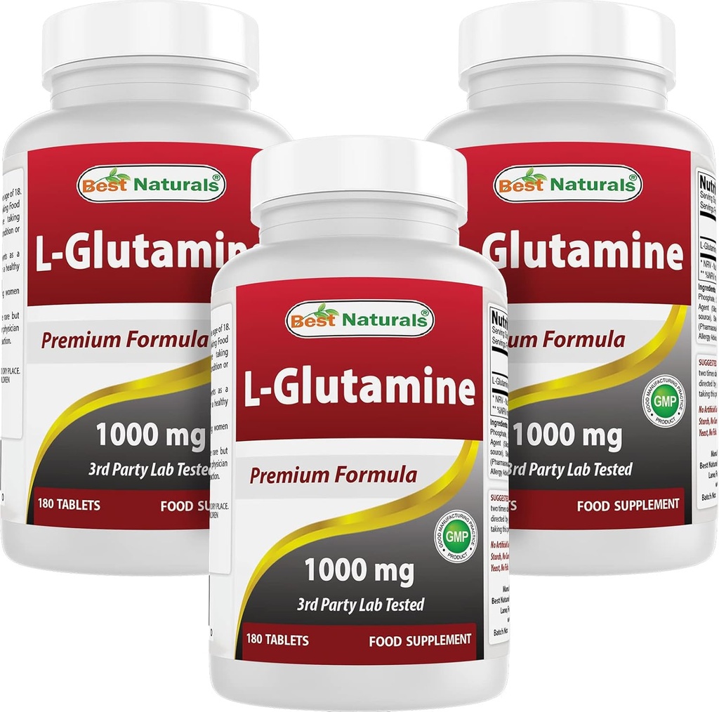 Mejores Naturales L-Glutamina 1000 mg 180 Tabletas (180 Conteo (Pack of 3))