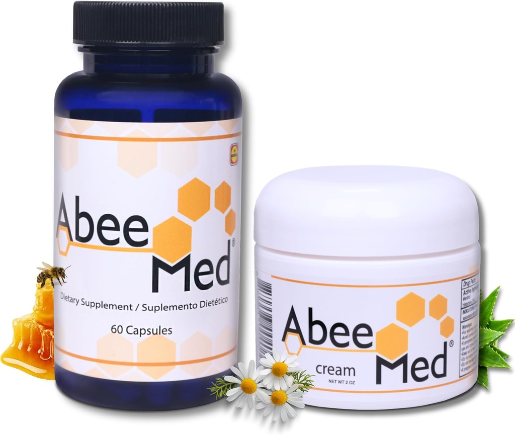 AbeeMed Natural Suplemento 60 cápsulas + Cream 2 oz Value Pack - Bee Venom Apitoxin - Pain Support - Movilidad